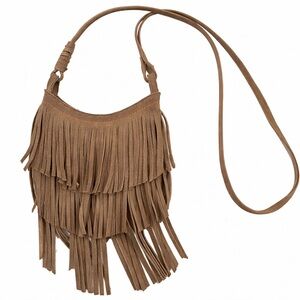 American Eagle Genuine Suede Fringe Crossbody Bag | Boho Festival Mini